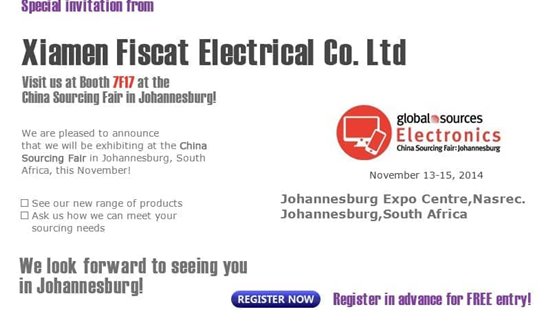 Fiscat se zúčastní Global Source Electronics v Johannesburgu Jižní Africe listopad 11-19, 2014